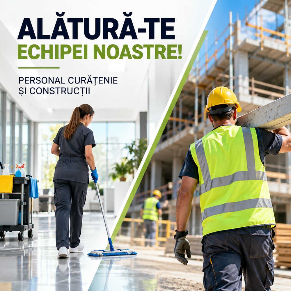 Alătură-te echipei noastre: angajăm personal pentru curățenie și construcții.
