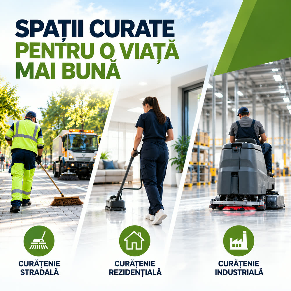 Spații curate pentru o viață mai bună: curățenie stradală, rezidențială și industrială.