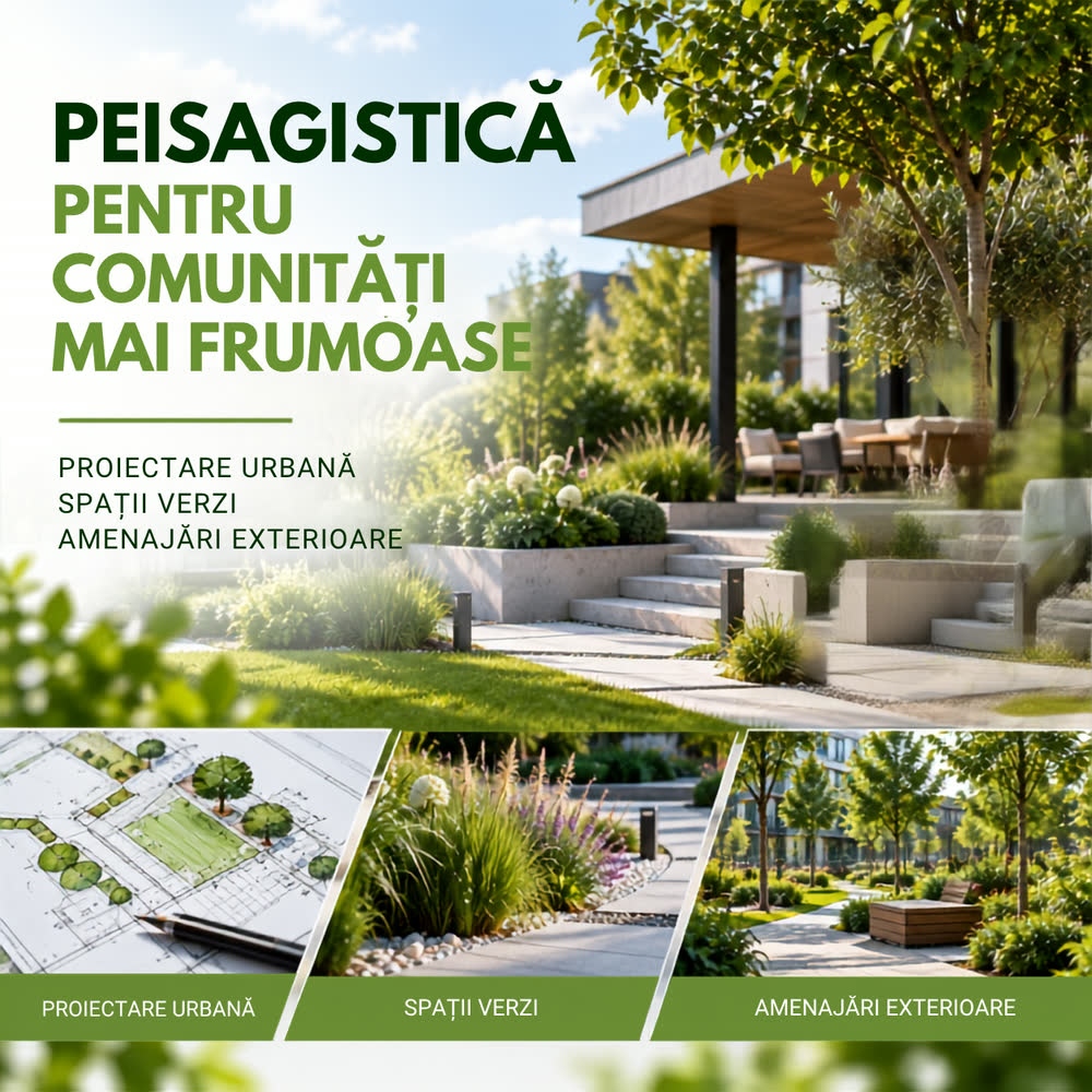 Peisagistică pentru comunități mai frumoase: proiectare urbană, spații verzi, amenajări exterioare.